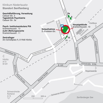 Anfahrtskarte für das Klinikum in Senftenberg